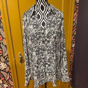 Express Portofino Shirt Black and White Paisley Size L